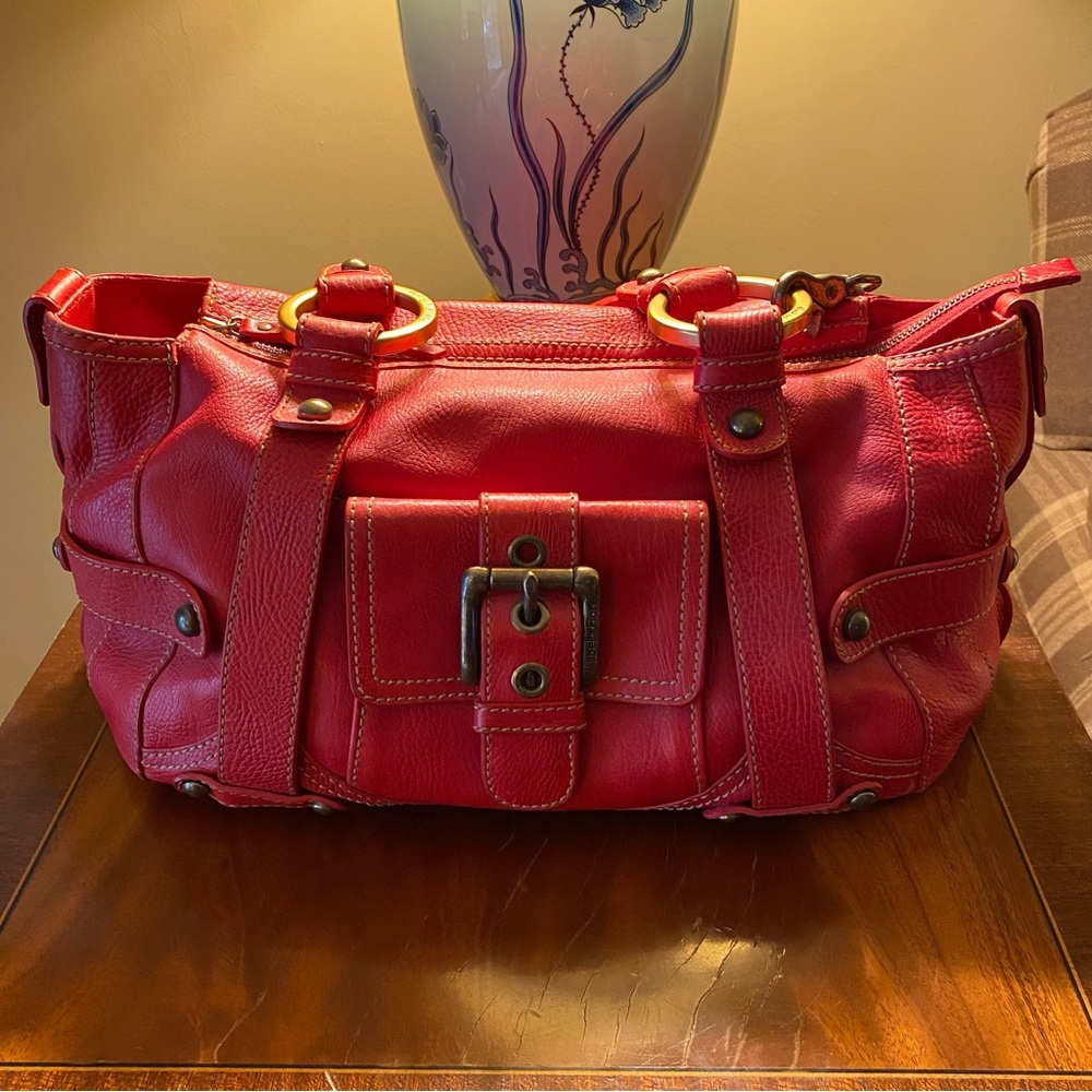 Classic Isabella Fiore Beautiful Red Leather Satchel Handbag with Buckle Detail